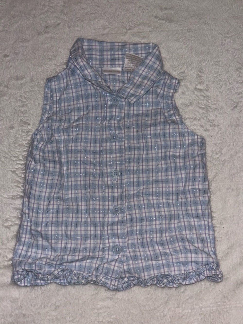 Cherokee Light Blue & Pink Plaid Sleeveless Button-Down